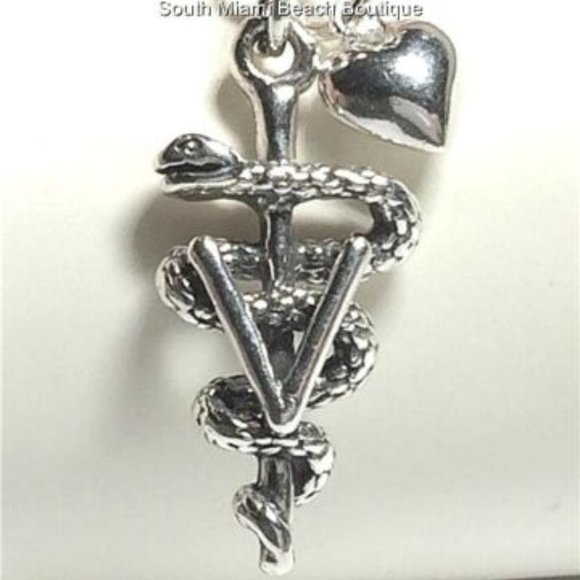 Sterling Silver Veterinarian Caduceus Necklace Doctor Vet Tech Graduation Gift - Picture 1 of 12
